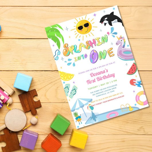 Splashin' in een eerste verjaardagsfeestje kaart