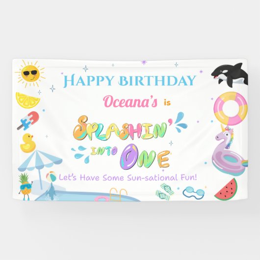 Splashin' in een eerste verjaardagsfeestje spandoek (Horizontaal)