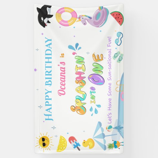 Splashin' in een eerste verjaardagsfeestje spandoek (Verticaal)