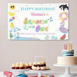 Splashin' in een eerste verjaardagsfeestje spandoek