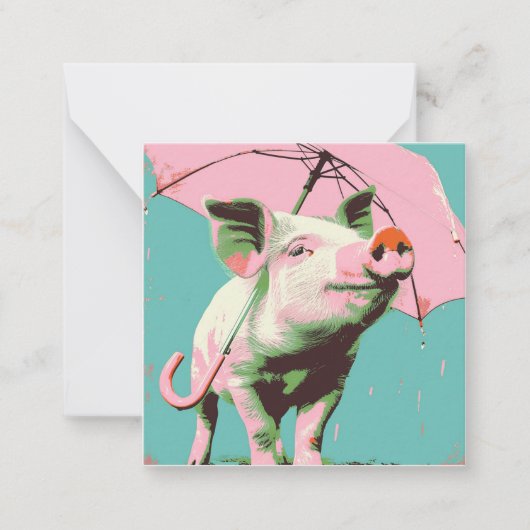 Splashing Adventures: Minimalistisch varkensplezie Notitiekaartje (Voorkant)