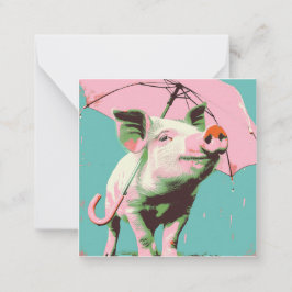 Splashing Adventures: Minimalistisch varkensplezie Notitiekaartje