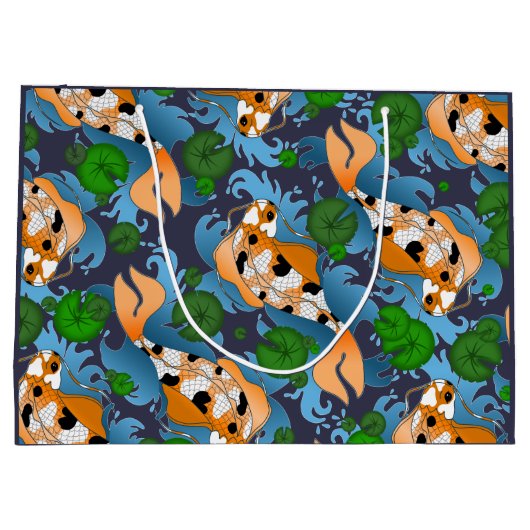 Splashing Asian Koi Fish Pond Lily Large Cadeautasje (Achterkant)