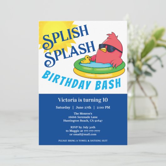 Splashing Birthday Bash-uitnodiging Kaart (Staand voorkant)
