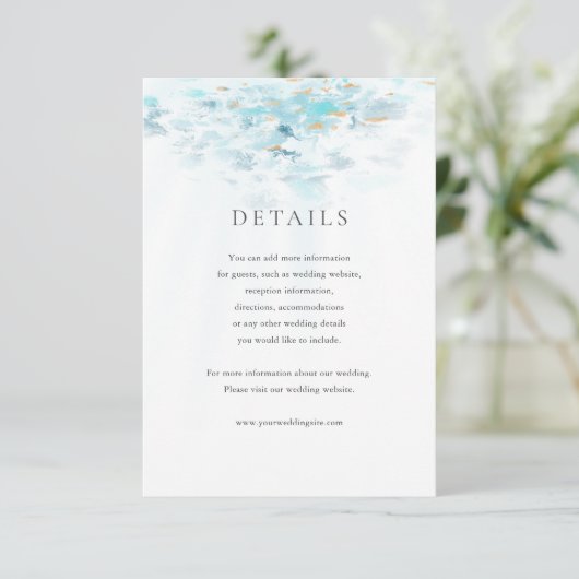Splashing Blue Waves Coastal Wedding Details Card RSVP Kaartje (Staand voorkant)