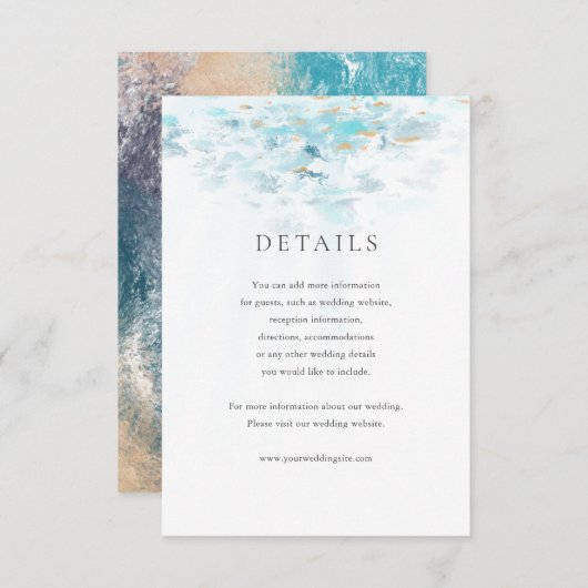 Splashing Blue Waves Coastal Wedding Details Card RSVP Kaartje (Voorkant / Achterkant)