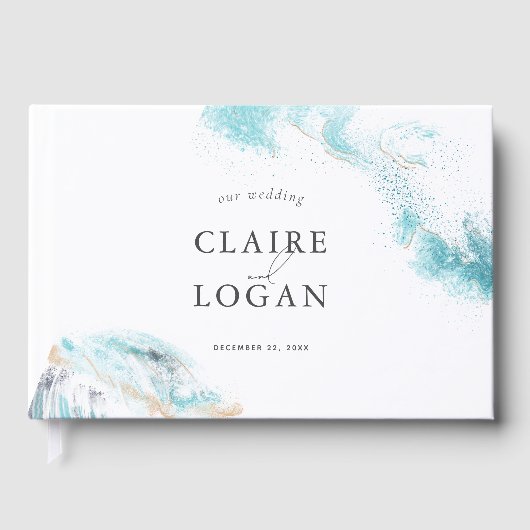 Splashing Blue Waves Coastal Wedding Gastenboek (Voorkant)