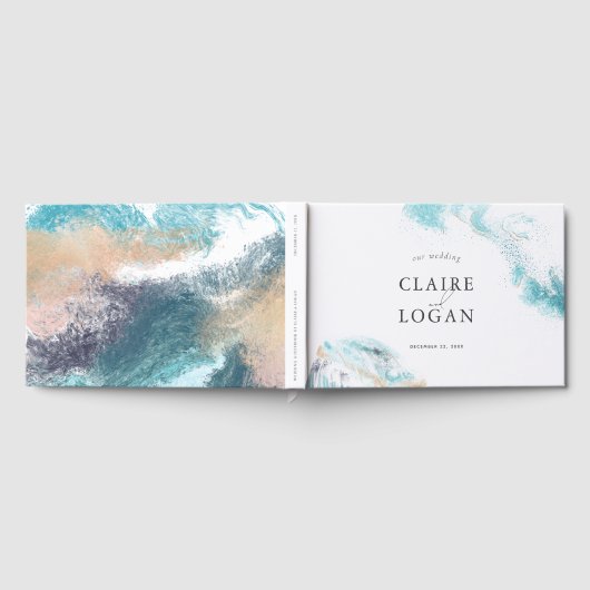Splashing Blue Waves Coastal Wedding Gastenboek (Volledig)
