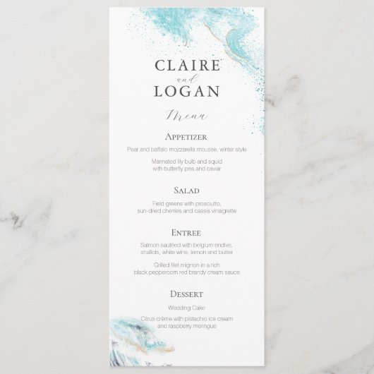 Splashing Blue Waves Coastal Wedding Menu (Voorkant)