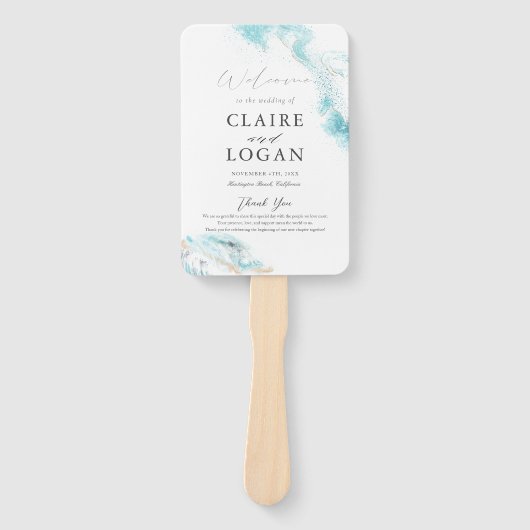Splashing Blue Waves Coastal Wedding Program Handwaaier (Voorkant)