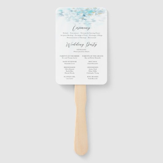 Splashing Blue Waves Coastal Wedding Program Handwaaier (Achterkant)