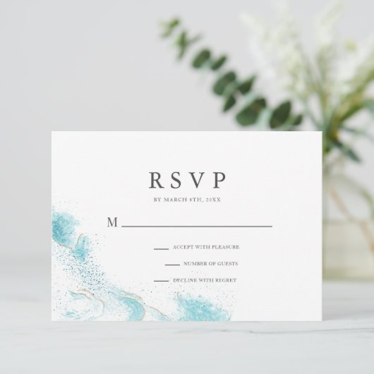 Splashing Blue Waves Coastal Wedding RSVP Card (Staand voorkant)