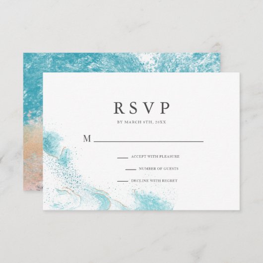 Splashing Blue Waves Coastal Wedding RSVP Card (Voorkant / Achterkant)