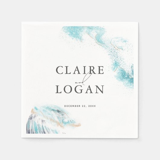 Splashing Blue Waves Coastal Wedding Servet (Voorkant)