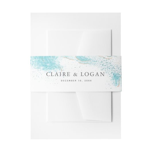 Splashing Blue Waves Coastal Wedding Uitnodigingen Wikkel (Voorkant Voorbeeld)