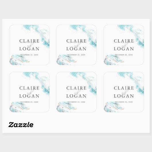 Splashing Blue Waves Coastal Wedding Vierkante Sticker (Vel)