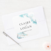 Splashing Blue Waves Coastal Wedding Vierkante Sticker (Envelop)