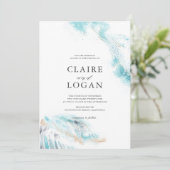 Splashing Blue Waves Details Coastal Wedding Kaart (Staand voorkant)