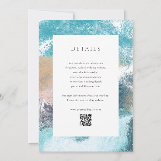Splashing Blue Waves Details Coastal Wedding Kaart (Achterkant)