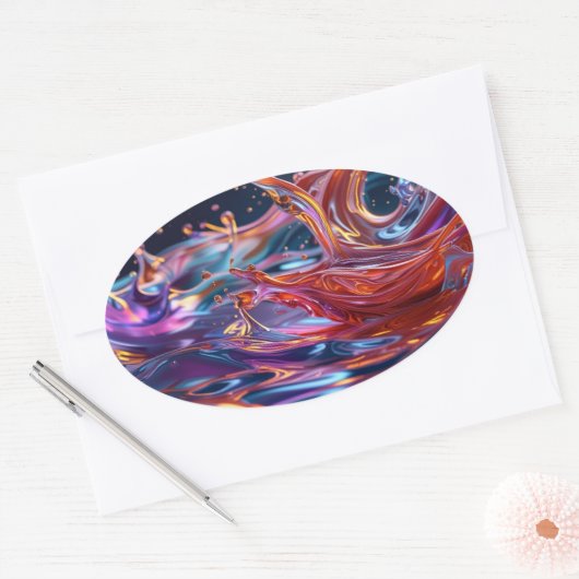 Splashing Color Liquids Ovale Sticker (Envelop)