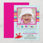 Splashing Crab Summer Birthday Party (Meisjes) Kaart (Voorkant / Achterkant)