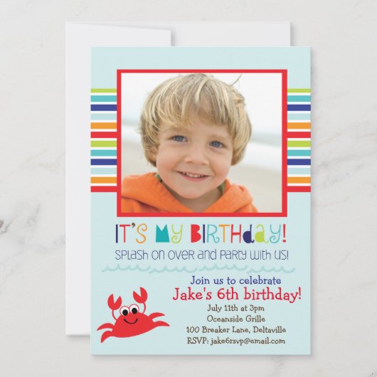 Splashing Crab Summer Birthday Party Uitnodiging (Voorkant)