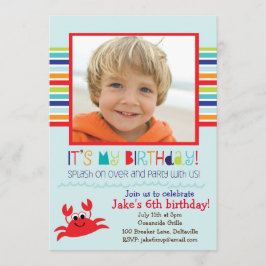 Splashing Crab Summer Birthday Party Uitnodiging