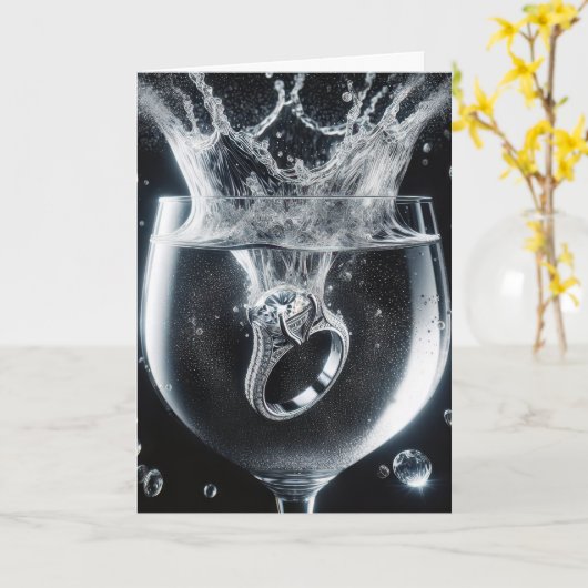 Splashing diamanten trouwring in glas kaart (Gele Bloem)