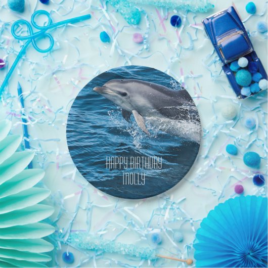 Splashing Dolphin Persoonlijke Birthday Party Papieren Bordje (Feest)