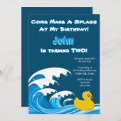 Splashing Duck Uitnodiging voor 2e verjaardagsfees (Voorkant / Achterkant)