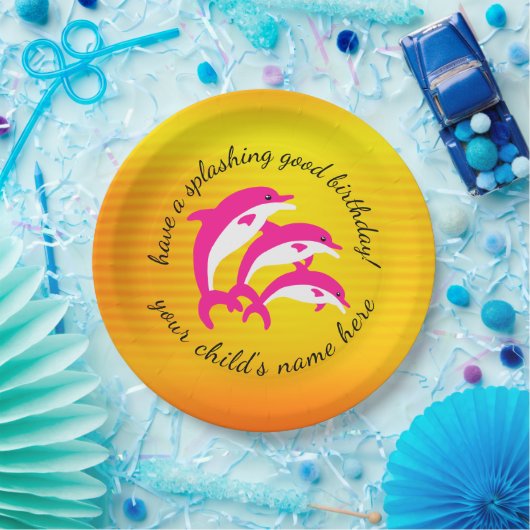 Splashing Good Birthday Dansende Roze Dolphins Papieren Bordje (Feest)