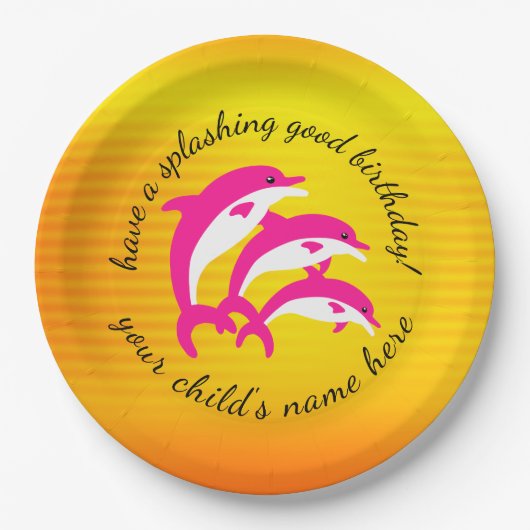 Splashing Good Birthday Dansende Roze Dolphins Papieren Bordje (Voorkant)