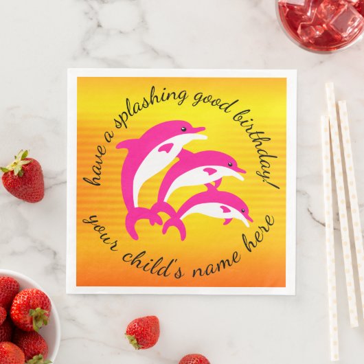 Splashing Good Birthday Dansende Roze Dolphins Servetten (Insitu)