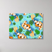 Splashing Koi Fish and Pond Lilies Canvas Afdruk (Voorkant)