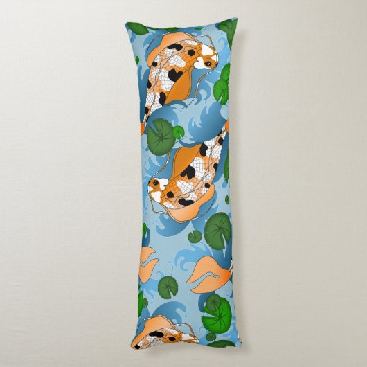 Splashing Koi Fish and Pond Lily Custom Lichaamskussen (Achterkant (Verticaal))