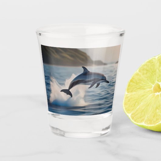 Splashing Leaping Dolphin: een dans van vreugde in Shot Glas (Voorkant)