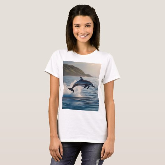 Splashing Leaping Dolphin: een dans van vreugde in T-shirt (Voorkant volledig)