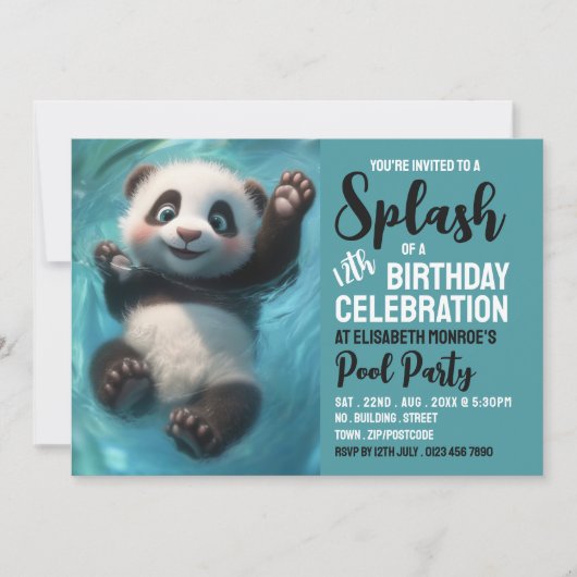 Splashing Panda Beer, Pool Party Verjaardag Kaart (Voorkant)