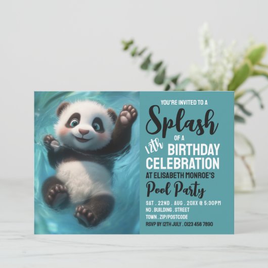 Splashing Panda Beer, Pool Party Verjaardag Kaart (Staand voorkant)