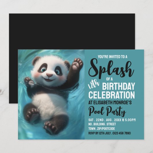 Splashing Panda Beer, Pool Party Verjaardag Kaart (Voorkant / Achterkant)
