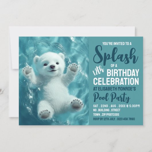 Splashing Polar Beer, Pool Party Verjaardag Kaart (Voorkant)