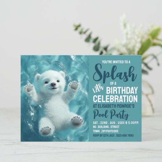 Splashing Polar Beer, Pool Party Verjaardag Kaart (Staand voorkant)