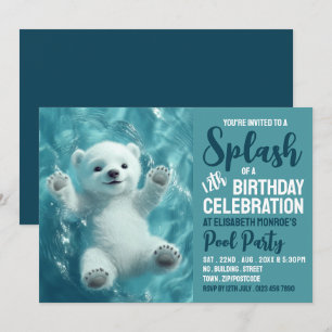 Splashing Polar Beer, Pool Party Verjaardag Kaart