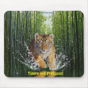 Splashing Tiger Cub & Bamboo Stream Mousemat Muismat