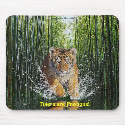 Splashing Tiger Cub & Bamboo Stream Mousemat Muismat (Voorkant)