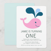 Splashing Whale Birthday Invitation Kaart (Voorkant / Achterkant)