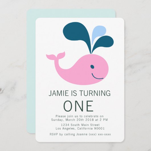 Splashing Whale Birthday Invitation Kaart (Voorkant / Achterkant)