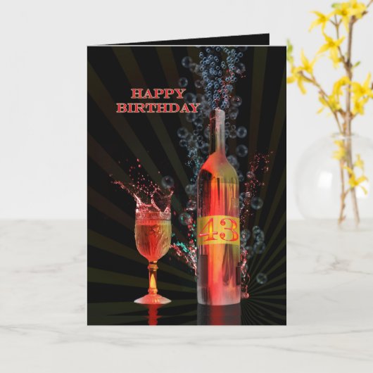 Splashing wijn 43e verjaardagskaart kaart (Gele Bloem)