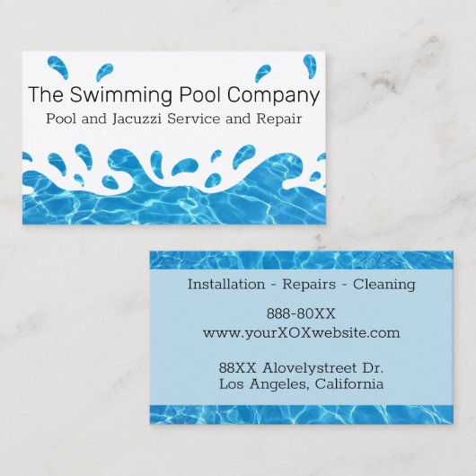 Splashingwaterpool of Jacuzzi Visitekaartje (Voorkant / Achterkant)