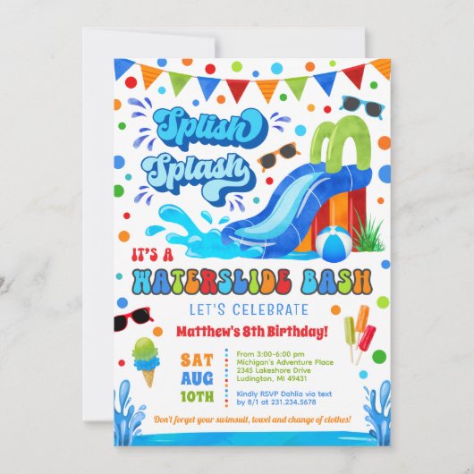Splashtastic Waterglijbaan Feestje Jongens Verjaar Kaart (Voorkant)